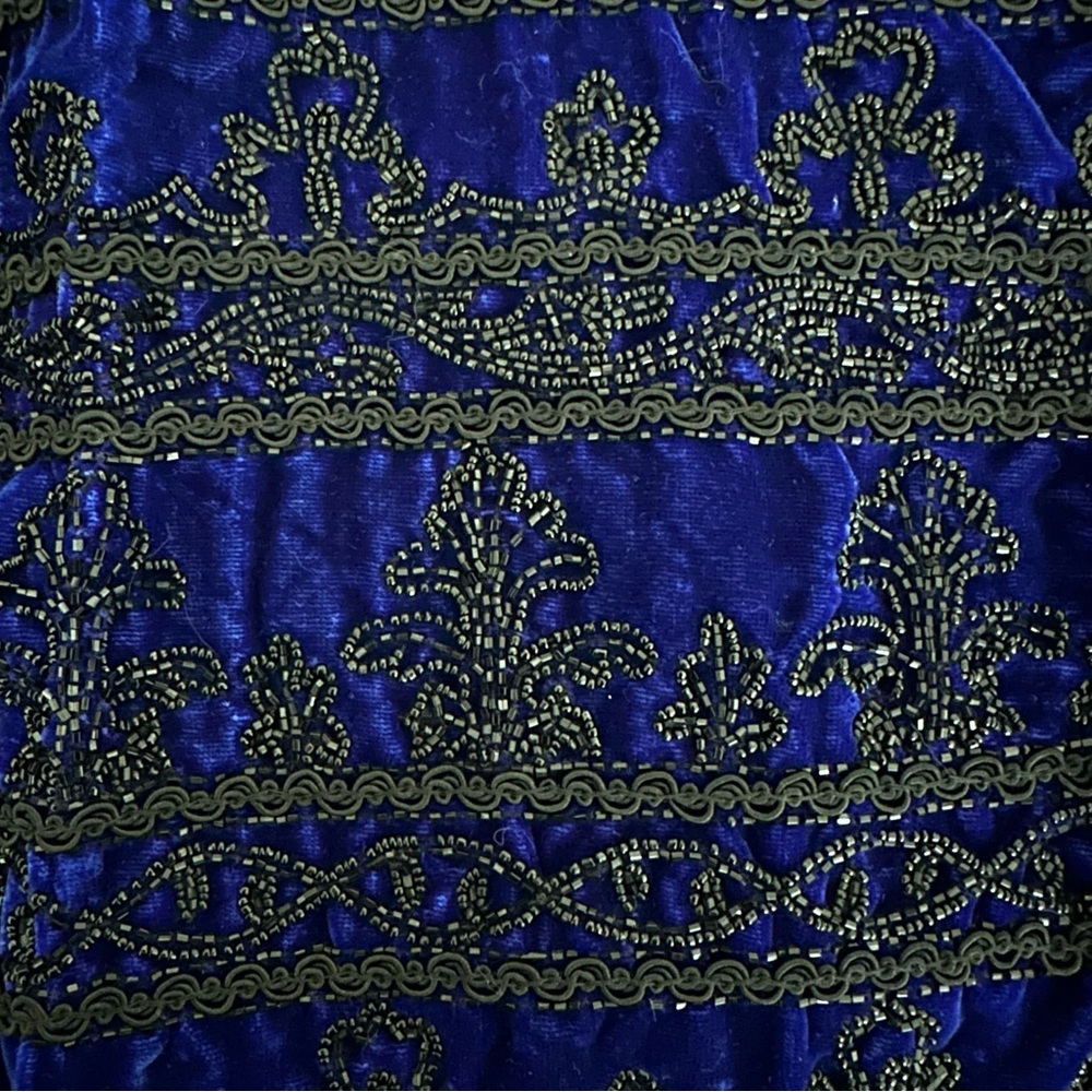 Papell Boutique Evening Jacket Blue Velvet Black Beading XL - Picture 6 of 7